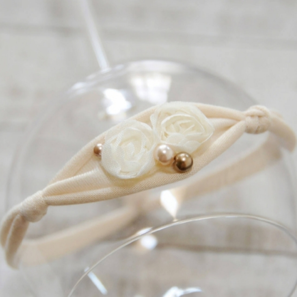 Newborn Girl Ivory & Pearl Tieback Headband Photography Prop